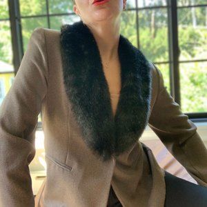 Vintage " Amanda Smith" Mocha Blazer with Removable Faux Fur Lapel